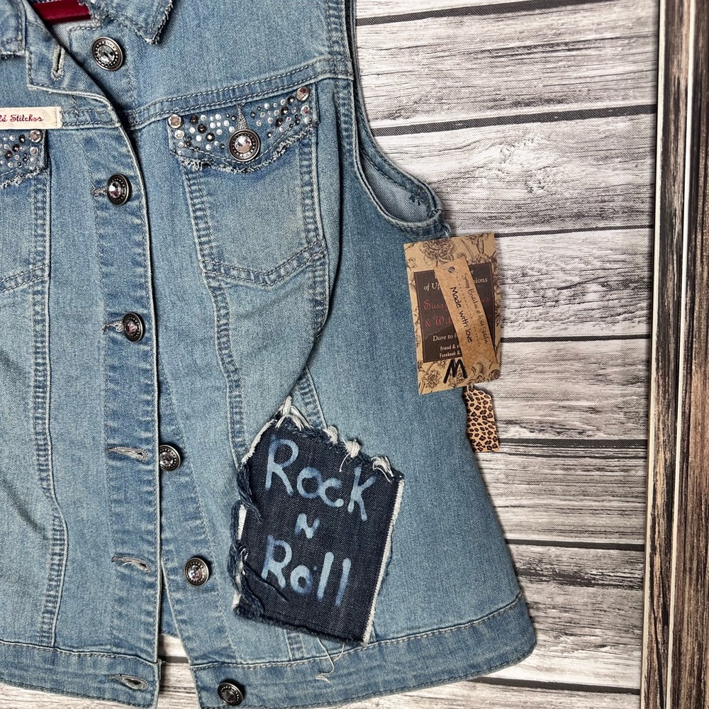 UpCycled Recycled Handmade Reworked Vintage AC DC Rock n Roll Denim Vest Gypsy - Picture 5 of 5